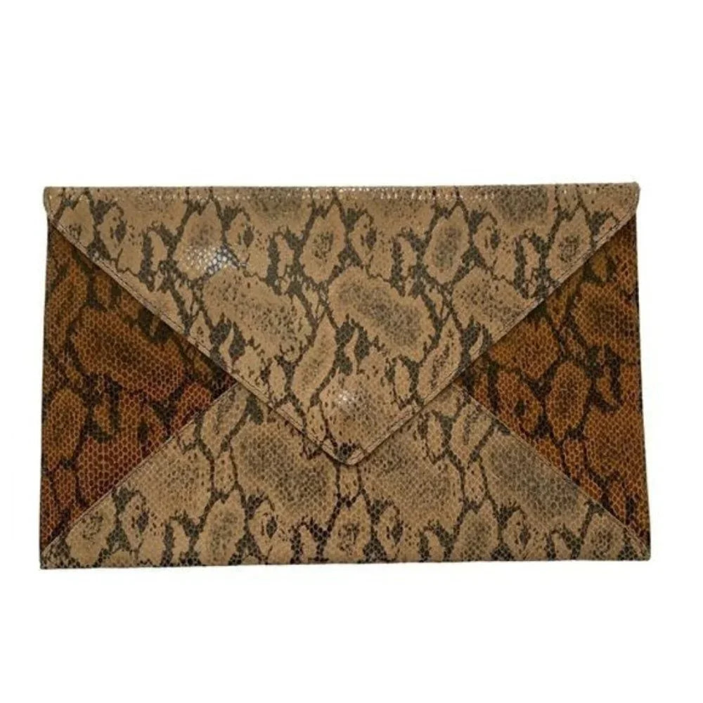 Lalla Marrakech Snake Printed Leather Envelope Clutch
